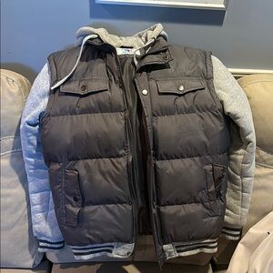 Men's Gray Puffer Vest with Hoodie